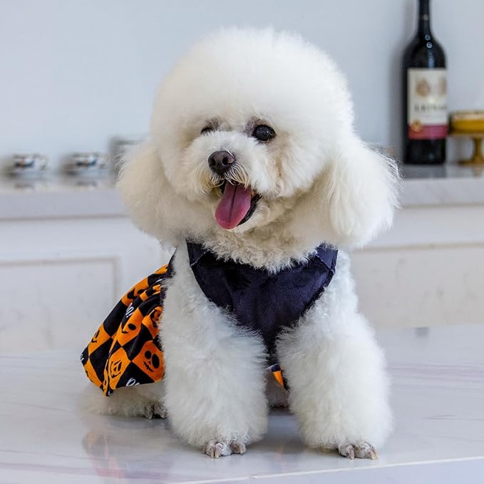 CuteBone Dog Dresses Velvet Holiday Small Dogs Clothes Onesie Pet Apparel Girl Puppy Skirt with Bow Hair Rope CVA24S-D