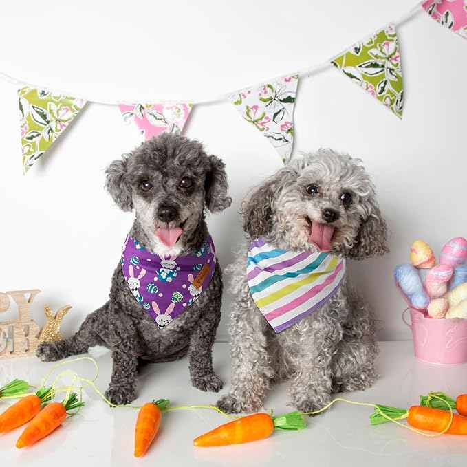 Vehomy 3-Pack Easter Dog Bandana Reversible Dog Bandanas Easter Egg Dog Bandanas Bunny Dog Scarfs Cat Triangular Bibs Easter Rabbit Pet Bandanas Scarves for Small Medium Large Dogs L