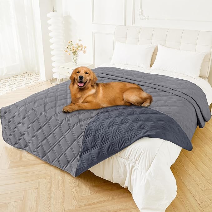 Smiry Waterproof Dog Bed Cover Blanket 82x120, Soft Reversible Pet Blanket, Washable Leakproof Cats Dogs Couch Cover for Sofa, Couch, Furniture, Grey/Dark Grey