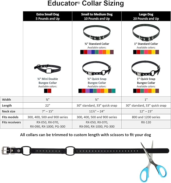 Educator Quick Snap Bungee Dog Collar, Biothane, Waterproof, Odorproof, Easy Connect and Disconnect Clasp and D Ring with Comfort Bungee Loop, Adjustable for Custom Fit, 1-Inch, Black