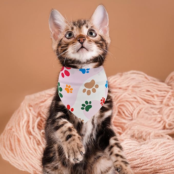 7 PCS Paw Print Dog Bandanas for Small Dog Kittens 18 Inch Polyester Dogs Bandana for Puppy Doggy XS Scarves Party Grooming S