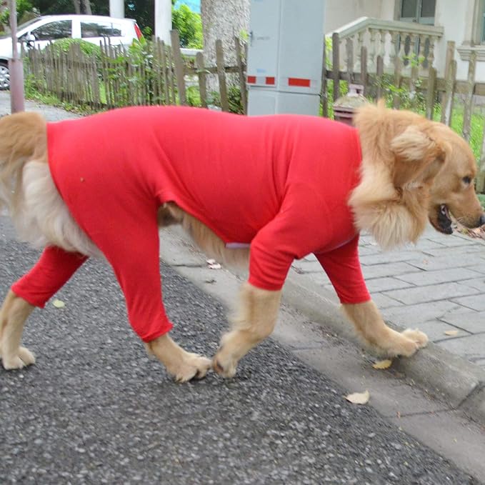 Lovelonglong Four Feet Dog Lightweight Pajamas, Pure Cotton Dog Jumpsuits 4 Legs Dog Onesies T-Shirt Stylish PJS Puppy Costume for Large Medium Small Dogs Red XXXL