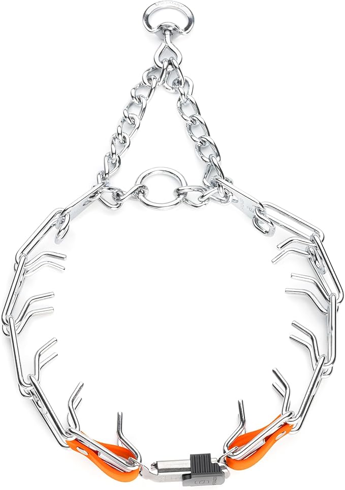 Herm Sprenger Chrome Plated Steel Dog Collar with Quick Release ClicLock Buckle and Biothane Insert Training Collar for Dogs Made in Germany (Hunter Orange, 25in x 4.0mm(Neck Size up to21-22in))