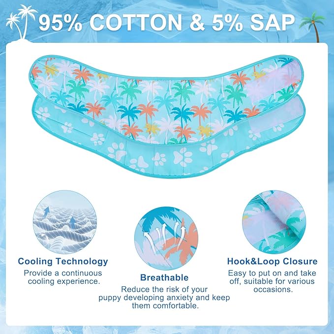 BEAUTYZOO Dog Cooling Bandana for Medium Large Dogs, 2 Pack Instant Cooling Bandanas Breathable Cooling Ice Towel Neck Wraps, Hawaiian Pattern Pet Scarf Keep Dogs Cool in Hot Summer, Blue L