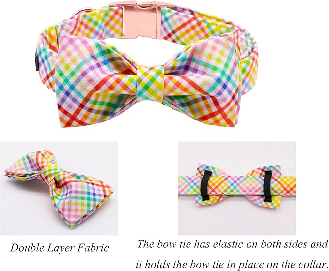 Lionet Paws Easter Dog Collar with Bowtie - Colorful Cute Cotton Bowtie Dog Collar with Metal Buckle for Medium Dog Girl Boy, M, Neck 13.5-22in