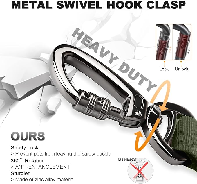 Tactical Dog Collar and Bungee Leash, Camo Military Dog Collar & Leash Set with USA American Flag Adjustable K9 Collar with Heavy Duty Metal Buckle & Handle,with Patches and Airtags Case (M, Green)