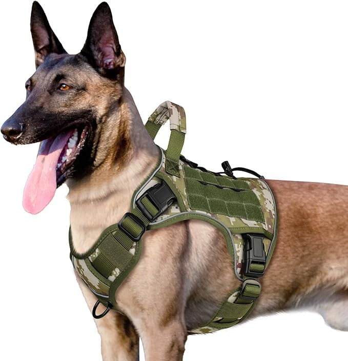 WINGOIN Tactical Dog Harness for Large Dogs, No Pull Heavy Duty Dog Harnesses with Handle, Reflective Adjustable Military K9 German Shepherd Vest for Training, Walking, Hiking (Green&Camo, XX-Large)