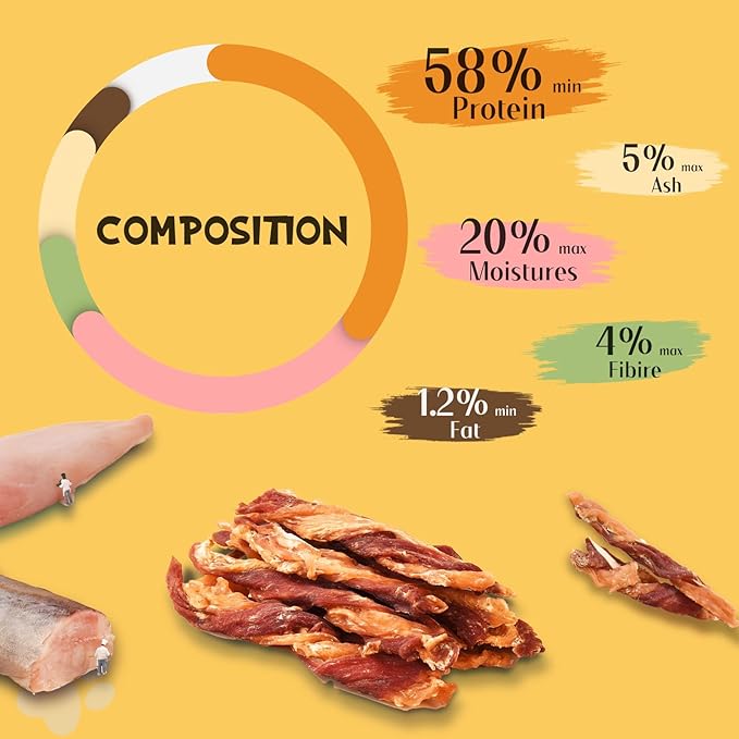 ASMPET Dog Jerky Treats, Triple Flavor Chicken Duck Cod Jerky Twist Sticks Rawhide Free Grain Free for Small Medium Large Dogs 10.6oz