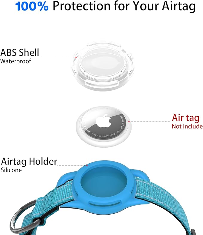 Dog Collar with QR Code, Reflective Dog Collar, Soft Neoprene Padded & Safety Locking Buckle Adjustable Pet Collar (Blue, XS-with Airtag Holder)