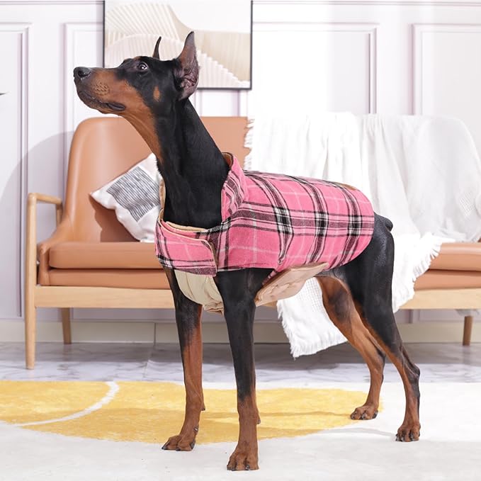 Kuoser Warm Dog Coat, Waterproof Dog Jacket for Extra Large Dogs, Adjustable Durable XL Doggie Winter Coat Reversible Cozy Puppy Cold Weather Apparel from Small to Large Breed, Pink XL