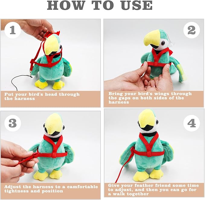 Adjustable Bird Leashes and Harnesses, Bird Nylon Harness with Cute Wing for Parrots, Pet Bird Accessories, Bird Leash for Hang Out, Suitable for Cockatiel, Quaker, Amazon Parrot and Same Size Birds