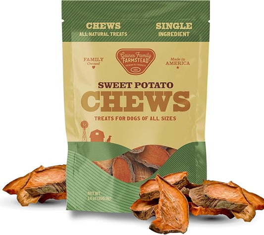 Gaines Family Farmstead Sweet Potato Chews for Dogs - 14 oz Single Ingredient, Sweet Potato Dog Treats, High Fiber, Grain-Free, Rawhide Alternative, Vitamin-Rich, Made in USA