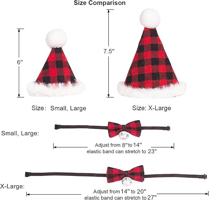 ADOGGYGO Christmas Dog Bandana Hat Bowtie, Red Plaid Pet Christma Hat Scarf Xmas Outfit Costume Accessories for Large X-Large Dogs (X-Large)
