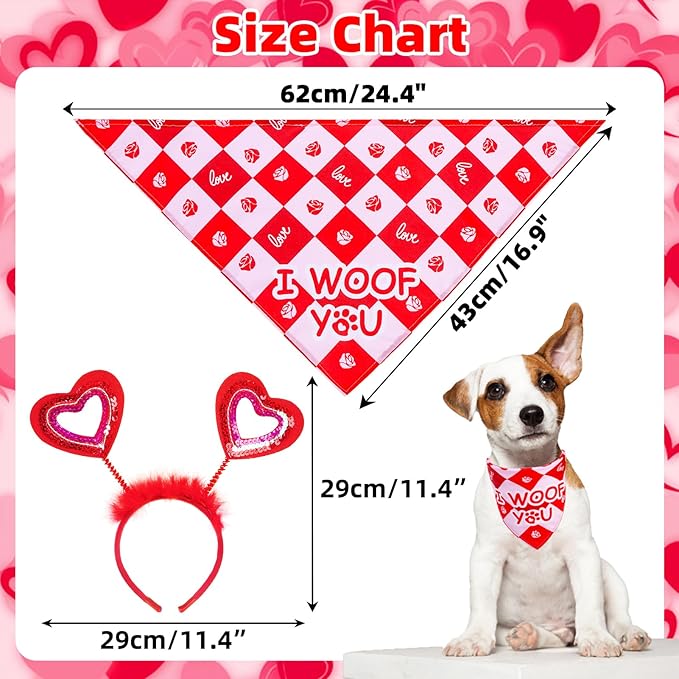 PUPTECK Valentine Dog Bandana Scarf with Cute Doggy Love Hat, Wedding Photo Prop Costume Decorations Supplies for Small Medium Large Dogs Boy Girl Outfit Engagement Gifts, Red
