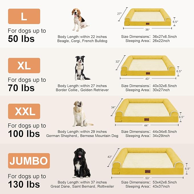 Large Dog Bed Orthopedic Washable: Beds Bolster XL Bed Big XLarge Dogs Egg Crate Foam Couch Sofa Waterproof with Removable Cover - Ginger