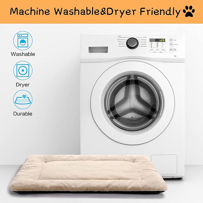 Cozy Dog Bed & Crate Pad, Medium Sized Dogs, Fit Metal Crates, Ultra Soft, Washable & Anti-Slip, Cream, 30inch