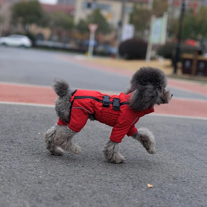 Warm Dog Coat Double Layers Dog Vest, 4 Legs Covered Windproof Waterproof Reflective Warm Dog Vest Outdoor Skating Dog Costume for Small Medium Large Dogs Red 5XL