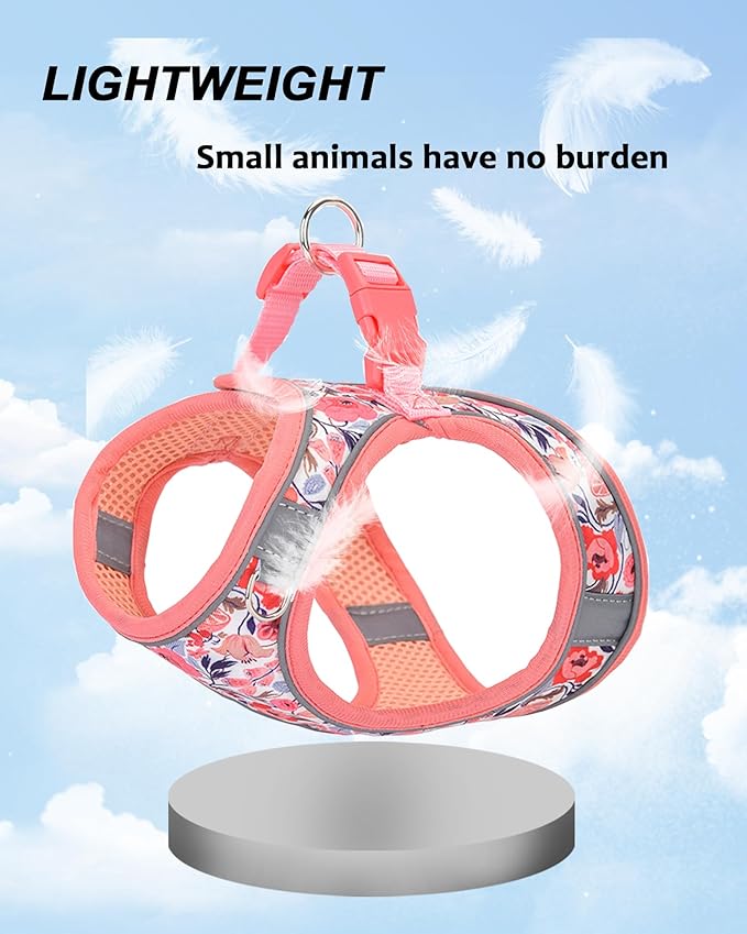 XS Peach Flower Pattern Dog Harness and Leash Set,No Escape Puppy Harnesses for Training Walking,Breathable Adjustable Puppy Vest for Small Medium Dogs, Cats (Peach, XS)