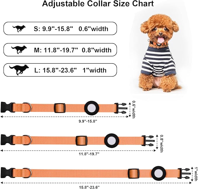 Compatible with Airtag Dog Collar, Adjustable Air Tag Dog Collar with Durable Quick Snap Buckle, Imitation Nylon Dog Collar with Waterproof Apple Airtag Holder for Small Dogs (S(6"-16"), Orange)