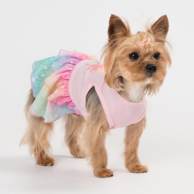 Fitwarm Rainbow Unicorn Dog Tutu Dress, Summer Clothes for Small Dogs Girl, Pet Birthday Outfit, Pink, Large