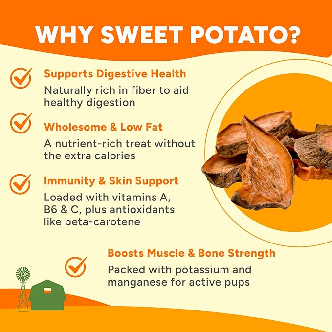 Gaines Family Farmstead Sweet Potato Chews for Dogs - 14 oz Single Ingredient, Sweet Potato Dog Treats, High Fiber, Grain-Free, Rawhide Alternative, Vitamin-Rich, Made in USA