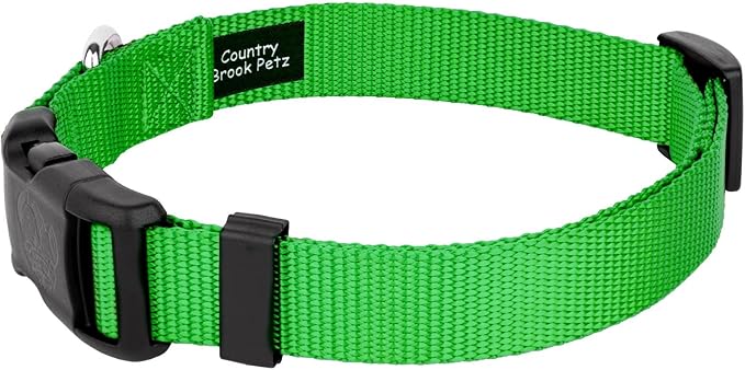 Country Brook Petz - American-Made Dog Collar for Large, Medium, and Small Dogs and Puppies - Deluxe Heavy Duty Nylon in 33 Dazzling Colors (Extra Large, 1 Inch Wide, Hot Lime Green)