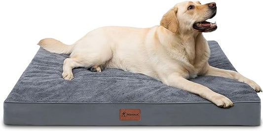 MIHIKK Waterproof Extra Large Dog Bed Orthopedic Dog Beds for Crate with Removable Washable Cover Egg-Crate Foam Pet Pad Mat with Anti-Slip Bottom, 44x32 Inch, Grey