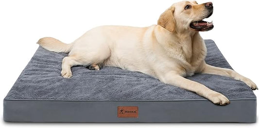MIHIKK Waterproof Extra Large Dog Bed Orthopedic Dog Beds for Crate with Removable Washable Cover Egg-Crate Foam Pet Pad Mat with Anti-Slip Bottom, 53x36 Inch, Grey