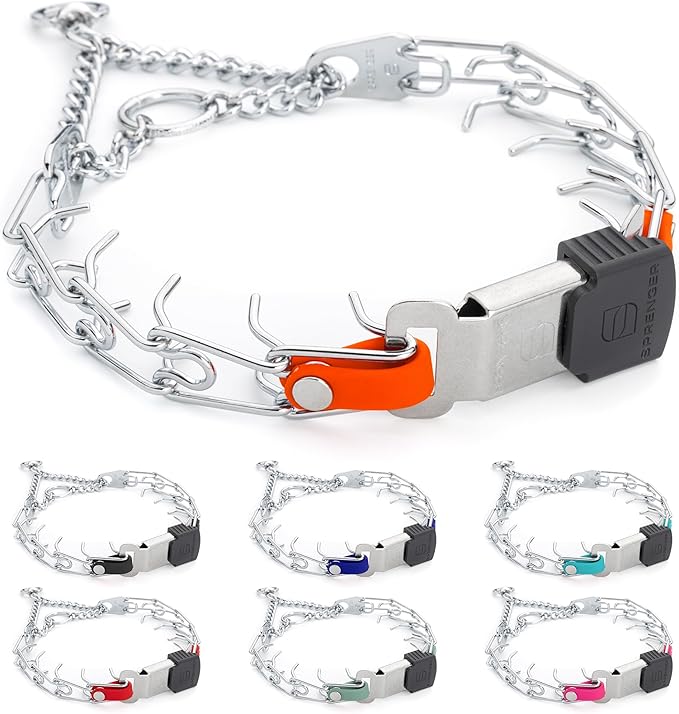 Herm Sprenger Chrome Plated Steel Dog Collar with Quick Release ClicLock Buckle and Biothane Insert Training Collar for Dogs Made in Germany (Hunter Orange, 16in x 2.25mm(Neck Size up to 13-14in))