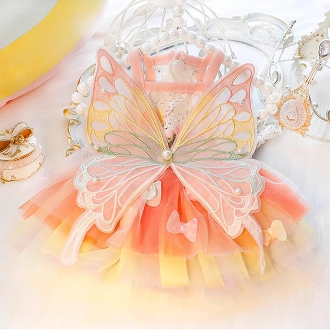 Breathable Mesh Colorful Pet Costume with Butterfly Wings for Cats, Dogs, Rabbits-1PC (Orange, X-Large)