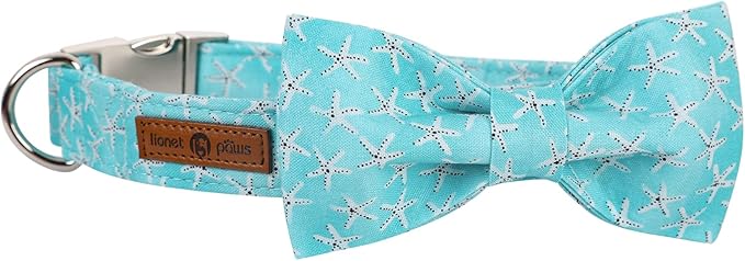 Lionet Paws Dog Collar with Bowtie - Summer Cute Cotton Adjustable Bowtie Dog Cat Collar with Metal Buckle for Puppy Girl Boy, XS, Neck 8-12in