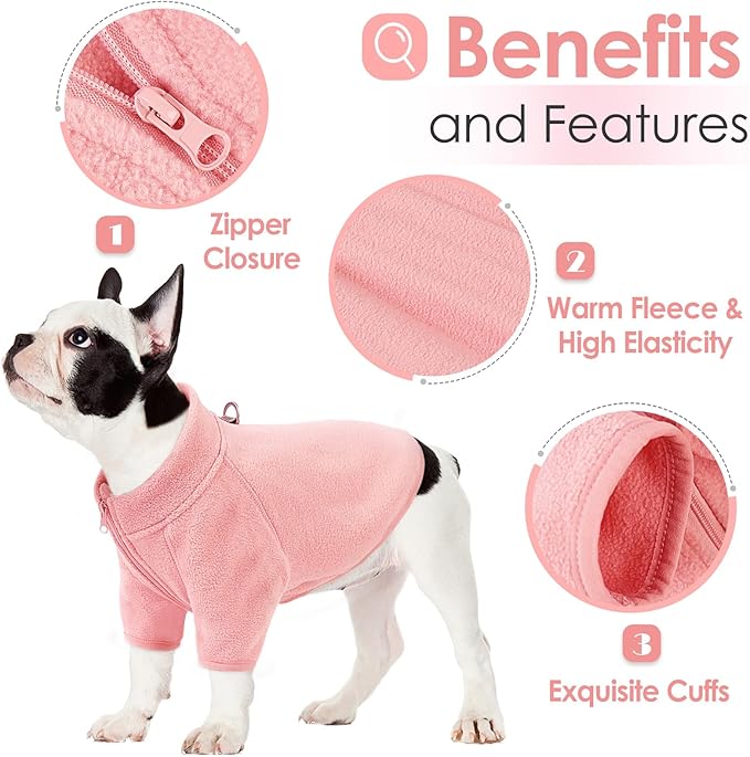 AOFITEE Dog Fleece Sweater, Small Dog Sweater, Warm Dog Sweaters for Small Dogs Male Female, Fleece Dog Vest Pet Winter Clothes, Lightweight Dog Jacket Sweatshirt with D-Ring and Turtleneck, M