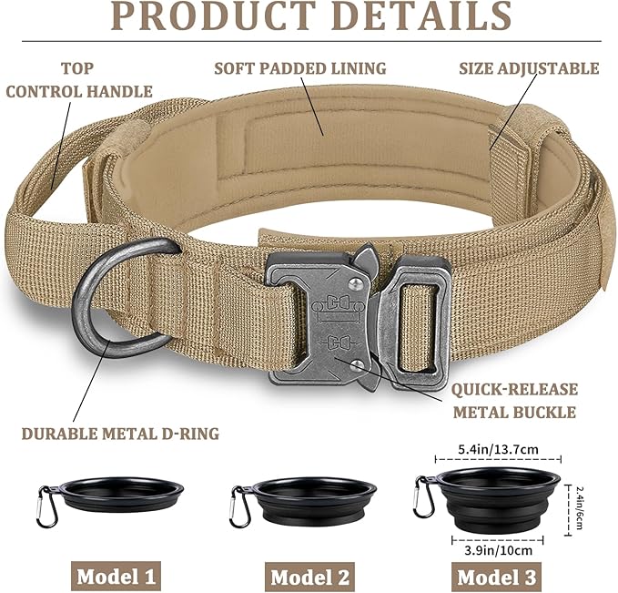 COOYOO Tactical Dog Collar Set, Adjustable Military Nylon Collar with Control Handle and Heavy Metal Buckle for Medium and Large Dogs