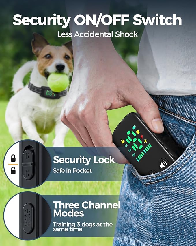 Shock Collar for Dogs- 3300FT Dog Shock Collar with Remote Control for 8-120 lbs Medium Large Dogs with 4 Training Modes, Security Lock, Rechargeable IPX7 Waterproof
