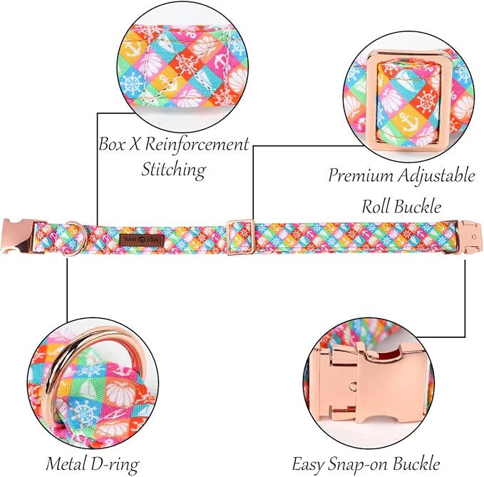 Lionet Paws Design Dogs Collar Cute Summer Sailor Bow Dog Collars for Girl Female Small Medium Dogs with Colorful Sailboat S