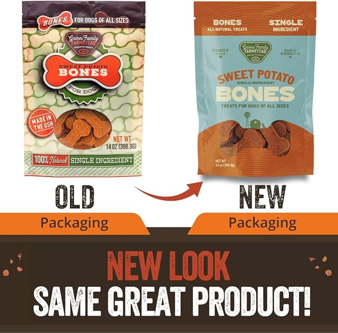 Gaines Family Farmstead Sweet Potato Dog Bones – 14 oz, All-Natural, Single Ingredient, Grain-Free Dog Treats for Digestive Health, Training & Rewards – High-Fiber, Made in USA