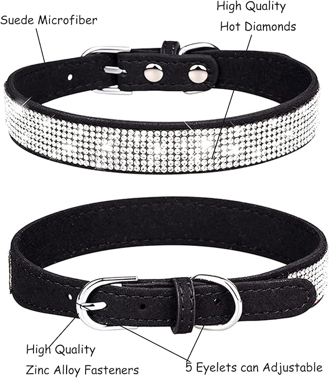 Cute Dog Collar with Bling Rhinestone, Fancy Crystal Diamond Glitter Pretty Jewel Soft Cat Collars for Small Medium Large Breed Dogs Girl Female Pet Puppy Kitten Terrier (S, Dark Blue)