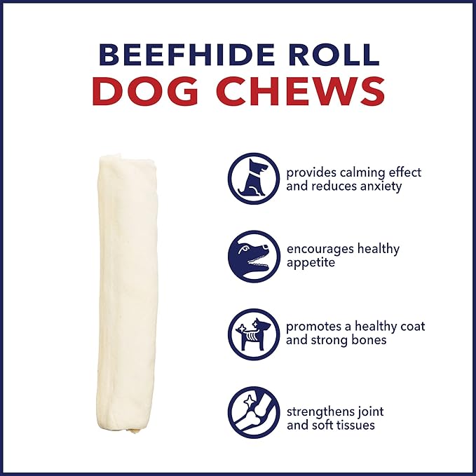 Pet Factory 100% Made in USA Beefhide 7" Rolls Dog Chew Treats - Natural Flavor, 4 Count/1 Pack