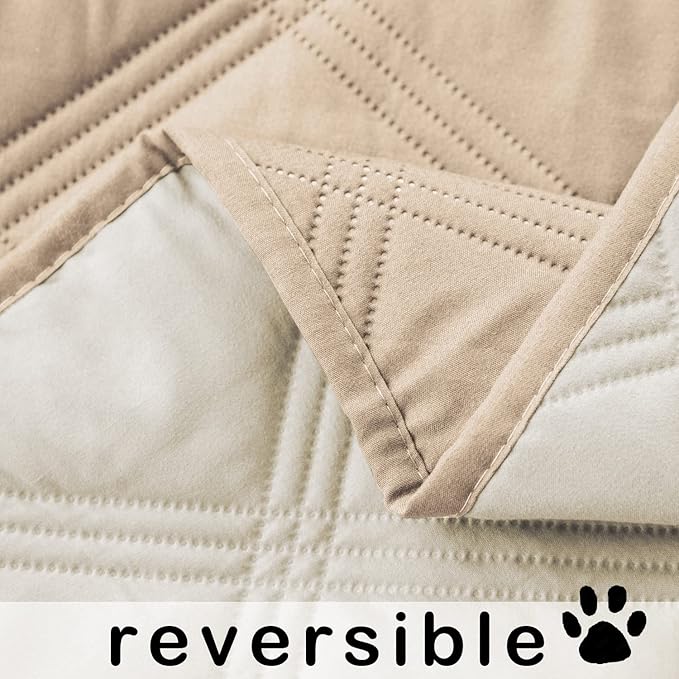 fuguitex Waterproof Dog Blanket, Pet Friendly Reversible Throw Essential for Small Dogs, Tear Resistant Leakproof Washable Couch Cushion Bed Protector Cover for Indoor Furniture(30"*53",Beige+Cream