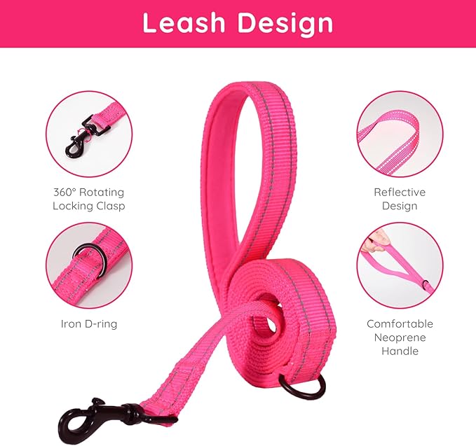 BELLA & PAL Puppy Harness with Leash Set, Dog Harness for Small Dogs No Pull, Dog Leash for Small Dogs, Step in Harness for Extra Small Dogs, Hot Pink Harness, M