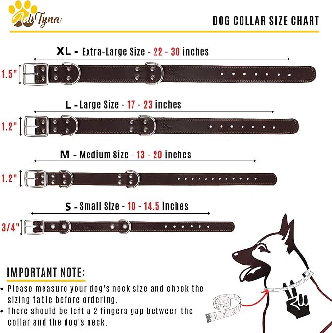 ADITYNA Heavy Duty Leather Dog Collar for Medium Dogs - Soft and Strong Collar for Walking, Training, Hiking, and Running (Medium: Fit 13" - 20" Neck, Brown)