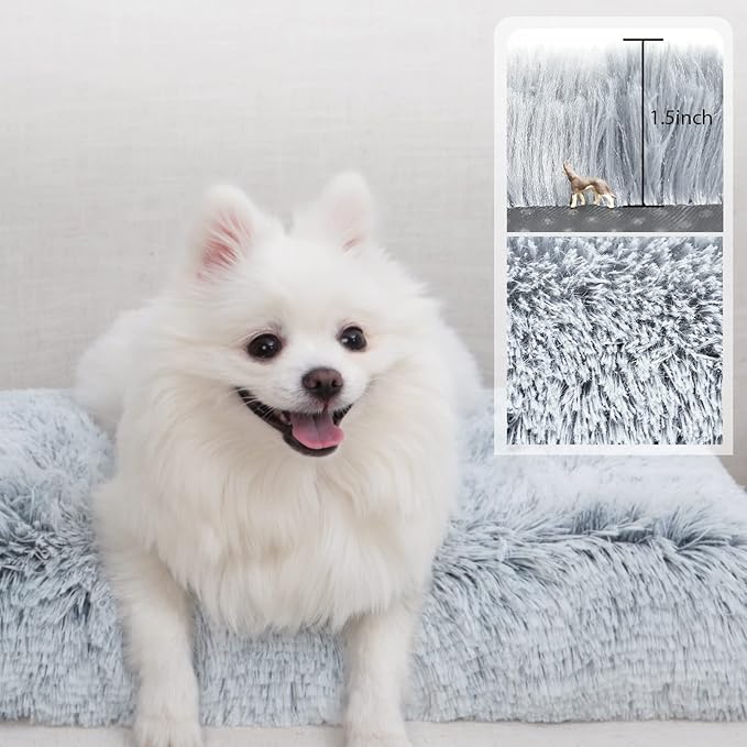 Washable Dog Bed Medium Size Dog with Removable Cover, Super Soft Waterproof Dog Crate Bed with Non-Slip Bottom, Fluffy Pet Bed 29×21 Inch, Grey