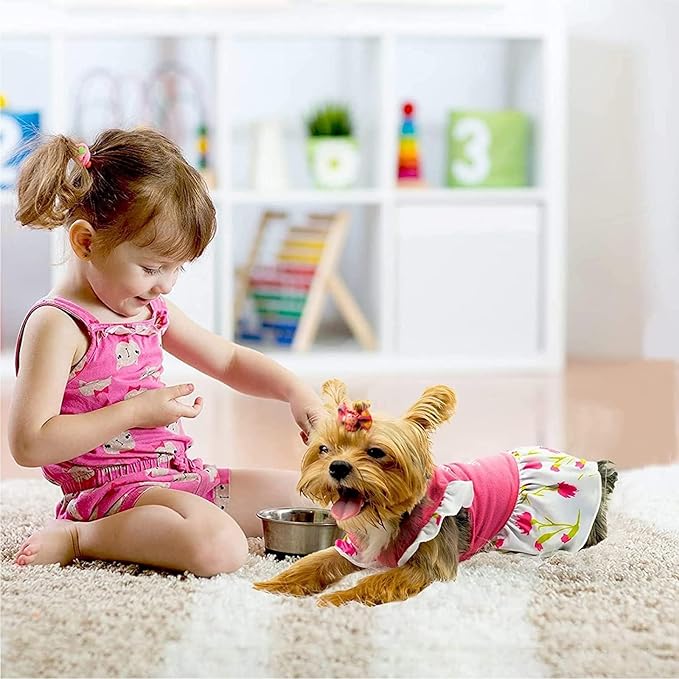 XPUDAC 4 Pieces Dog Dress Girl Clothes for Small Dogs Girl Flower Puppy Dresses for Dogs Apparel Colorful Small Dog Clothes Female (XS, 4 Flower)