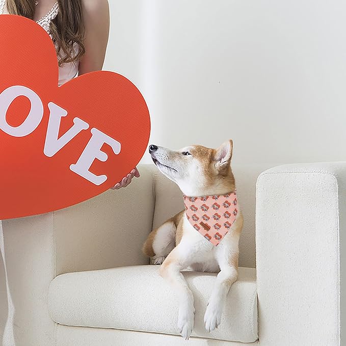 Unique Style Paws Dog Valentine's Bandanas 2Pcs Washable Cotton Triangle Love Heart Dog Scarfs for Small Medium Large Dogs and Cats