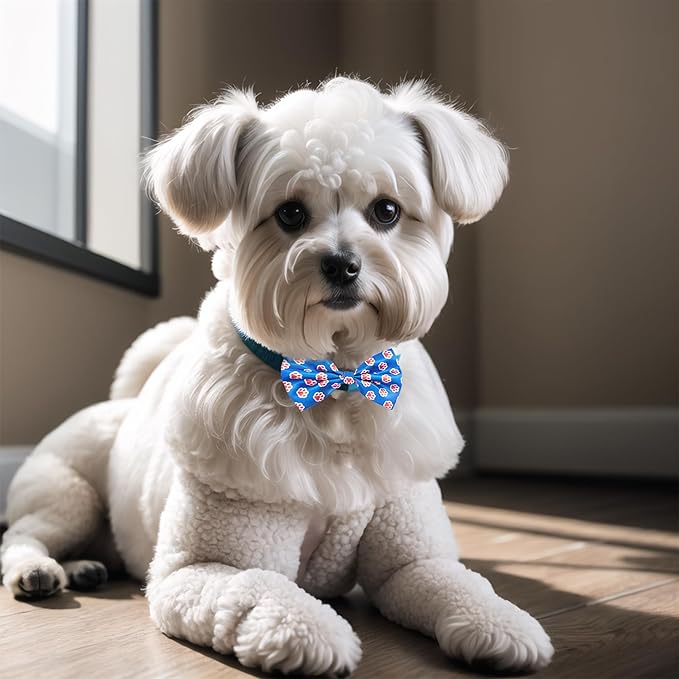 Dog Bow Ties Bulk 30 Pcs Adjustable Dogs Bow Ties for Small Cats Assorted Paw Print Dog Bowties Grooming Party S