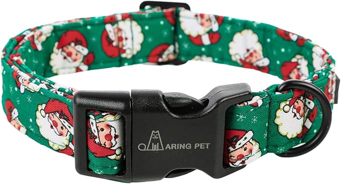 ARING PET Christmas Dog Collar-Cute Cotton Santa Claus Dog Collar, Adjustable Lightweight Christmas Pet Collars Puppy Collar with Quick Release Buckle