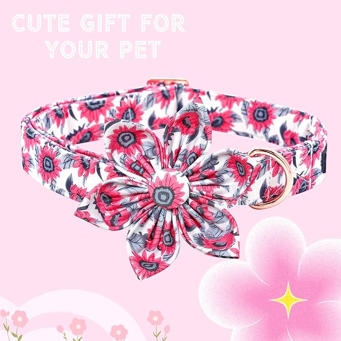 Lionheart glory Dog Collar with Flower Pink Dog Collars for Female Dogs Soft Durable Adjustable Collar Flower Spring Collar Dog Bow for Medium Dogs