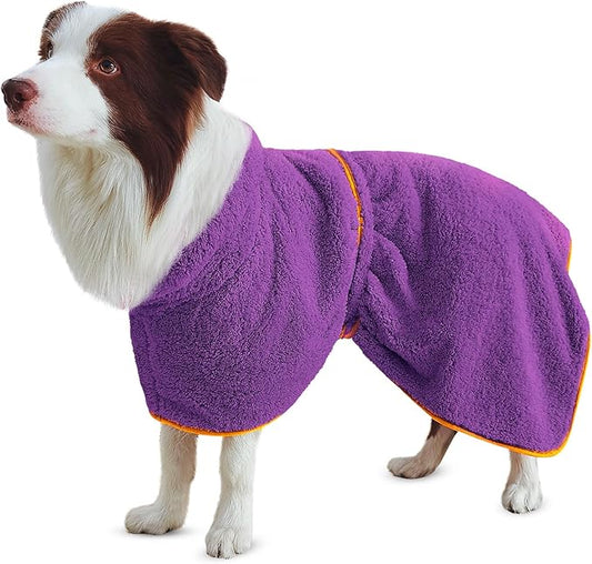 Bienbee Soft Dog Bathrobe,Super Absorbent & Quick-Drying Dog Robe with Hood, Cozy Drying Coat for After Bath, Purple XL