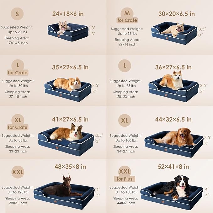 EHEYCIGA Orthopedic Dog Bed for Medium Dogs, Waterproof Memory Foam Medium Dog Beds with Sides, Non-Slip Bottom and Egg-Crate Foam Pet Couch Bed with Washable Removable Cover, Navy