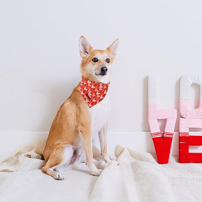 Unique Style Paws Dog Valentine's Day Bandanas 2Pcs Washable Cotton Triangle Painting Love Heart Dog Scarfs for Small Medium Large Dogs and Cats